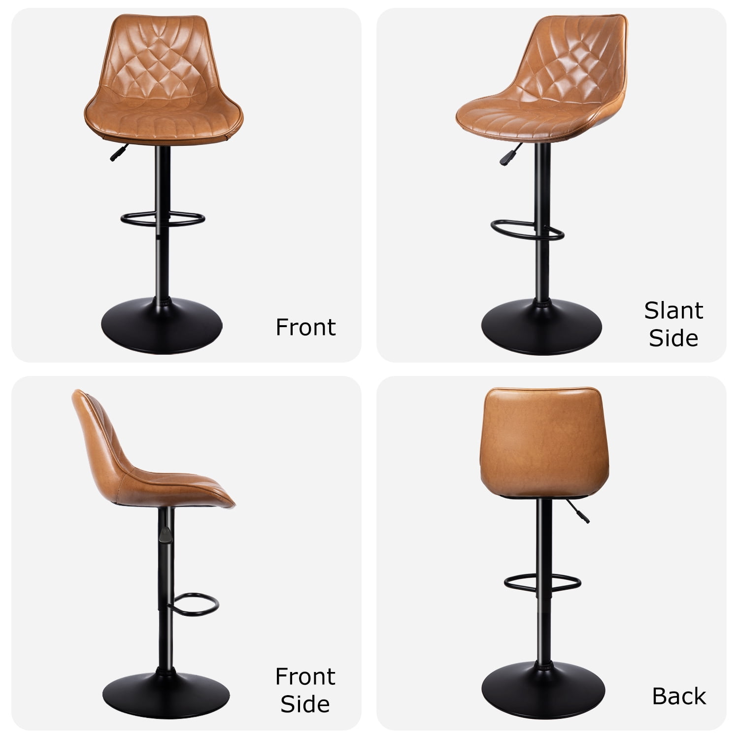 Waleaf Modern Bar Stools Set of 4, PU Leather Height Adjustable Swivel Barstools with Back