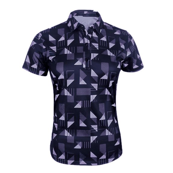 Monterey Club Women's Geometric Print Tailored Collar Short Sleeve Golf Polo Shirt #4522