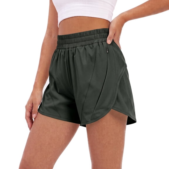 BIG ELEPHANT Women's Athletic Running Shorts with Zipper Pockets, Lined Sports Shorts