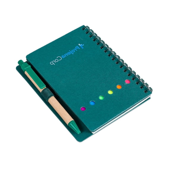 Jesscasday 3Pcs Coil-binding Notebook with Sticky Notes Page Marker Index Tabs, Lined Pocket Notepads with Pen in Holder for Office