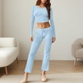 thumbnail image 3 of Kaemgyyd Women's 2 Piece Matching Lounge Set Long Sleeve Crop Top with Elastic Waist Flare Pants Casual Sweatsuit Running Clothes, 3 of 6