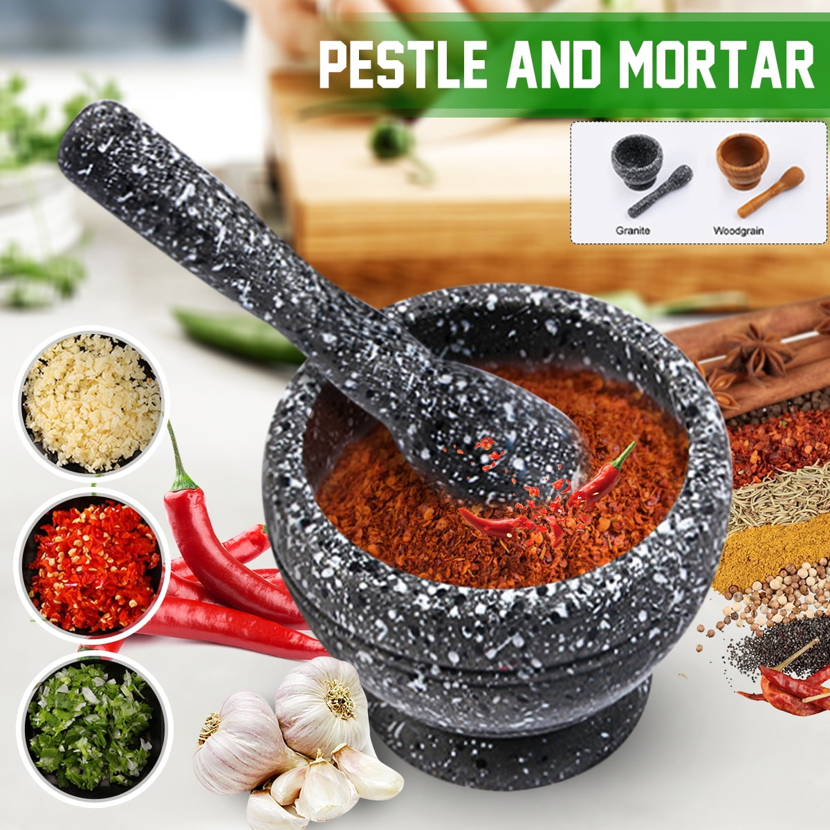 Home Mortar and Pestle,Garlic Grinder Pounder, Press Mincer Pestle