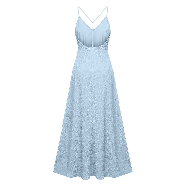 Ynynlocho Womens Backless Cami Maxi Dress, Spaghetti Strap Criss Cross Back Flowy Sundress Casual Summer Long Dress, Women's, Size: Medium