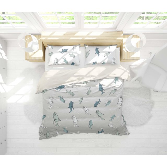 3D Shark Cartoon Funda de edredón Juego de ropa de cama Fundas de almohada 26
