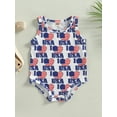 thumbnail image 2 of Wassery 4th of July Baby Girls Boys Romper Independence Day Outfits Star Striped Print Sleeveless Round Neck Bodysuits Summer Infant Tops 0-18M, 2 of 9