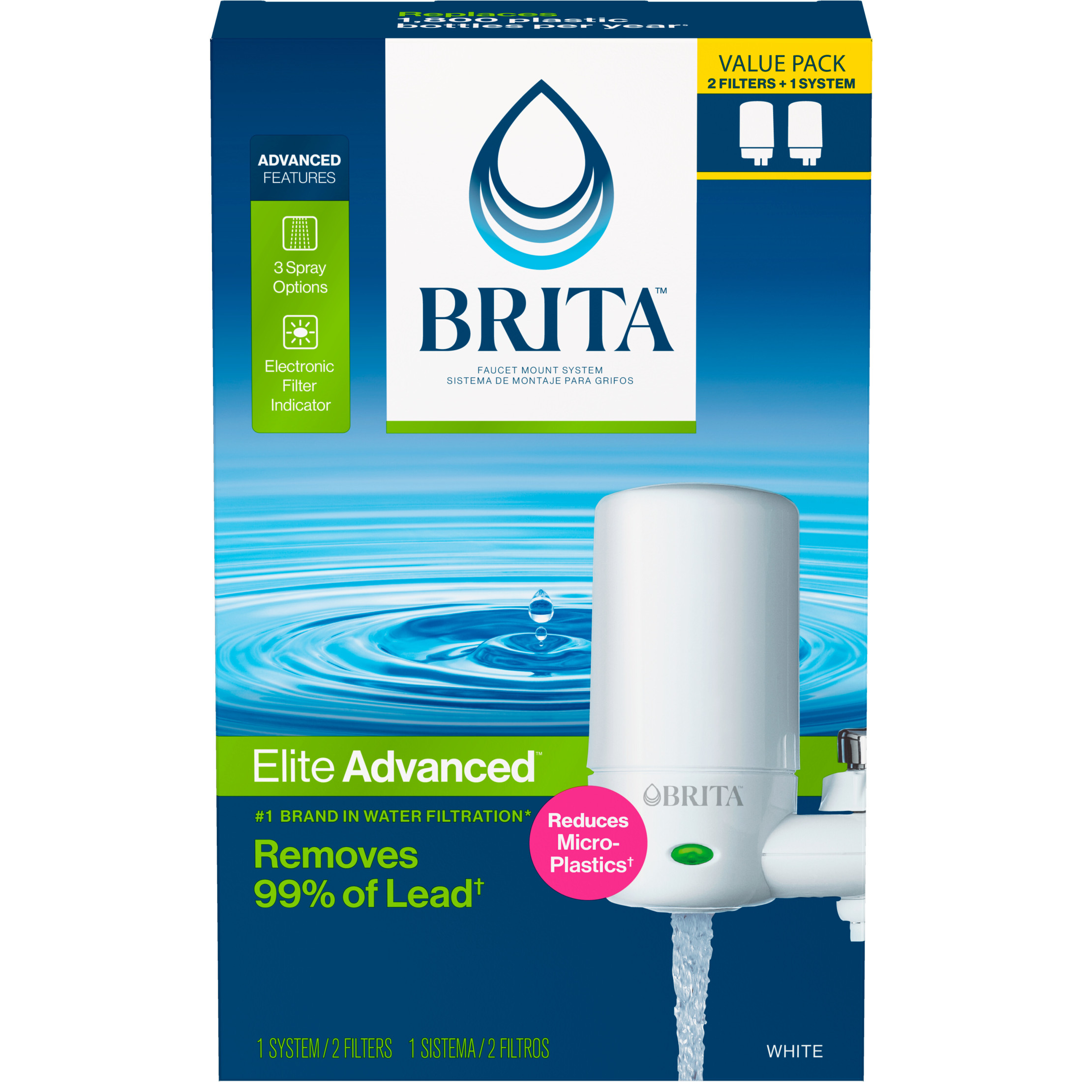 Brita Elite Water Faucet Filtration Mount System, Fits Standard Faucets, White, Includes 2 Filters - image 2 of 8