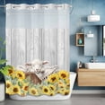 thumbnail image 6 of No Hook Shower Curtain with Snap in Liner, Farmhouse Sheep Yellow Sunflower Waterproof Bath Curtain Double Layers with See Through Top Window, Country Wood Board Hotel Shower Curtains 72x84in, 6 of 9