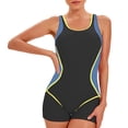 thumbnail image 2 of Women's Sleeveless One Piece Wetsuit Conservative Sexy Backless Color Matching Swimsuit with Removable Bra Pads Boxer Style for Swimming,Gray,2XL, 2 of 5