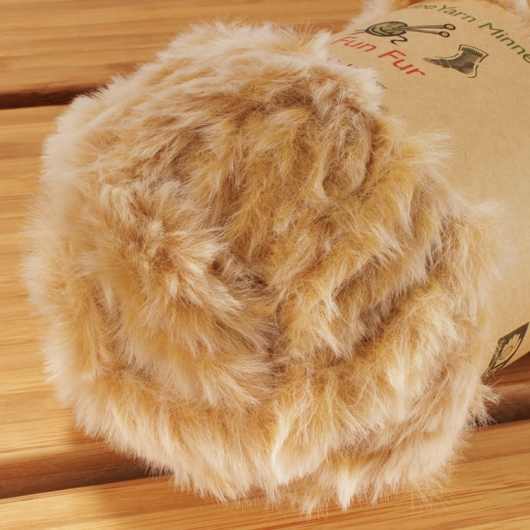 JubileeYarn Chunky Fluffy Faux Fur Eyelash Yarn - 100% Polyester -  100g/Skein - 2 Skeins - Light Brown and White