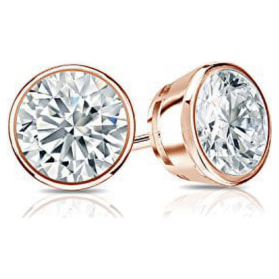 Diamond Wish 14k Rose Gold Round Lab Grown Diamond Stud Earrings (1/3cttw, G-H, VS1-VS2) Bezel-set, Screw Back