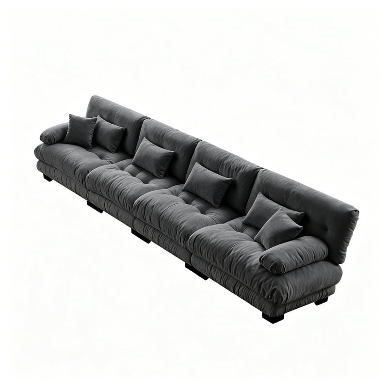 ANPPORT Cloud Couch Sleeper Sofa, Chenille Gray 4-Seater Modular Sofa, 4 Lumbar pillows, 2 Pillows, Comfy Deep Seat Cloud Sofa, Convertible L-Shaped Floor Couch for Living Room