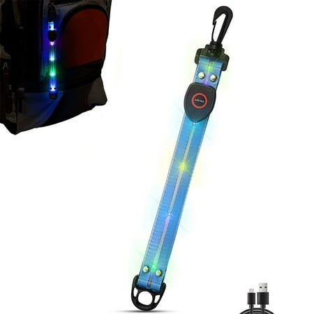 

LED Wristband Belt with 4pcs LEDs Reflective Light Wristband with 3 Lighting Modes and 130mAh Battery USB Rechargeable Light Strip Reflector Pendant for School Bag Backpack Hiking