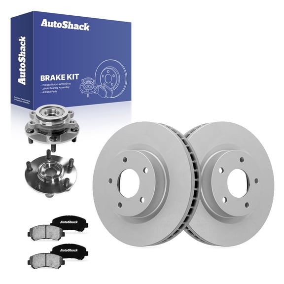 AutoShack Front Vented Coated Brake Rotors   Ceramic Brake Pads   Hub Bearing Assembly 8-PC Brake Kit Replacement for 2008-2013 Nissan Rogue 2014-2015 Nissan Rogue Select ArmorStop 11.65" (295.8 mm)