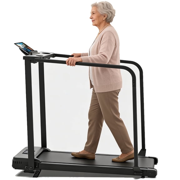 Simpfree 2.5HP Treadmill for Home 300 lbs Capacity, Walking Pad with Full-Length Handrails for Seniors, 5% Incline Portable Running Machine with Remote Control, LED Display, Cup & Phone Holder