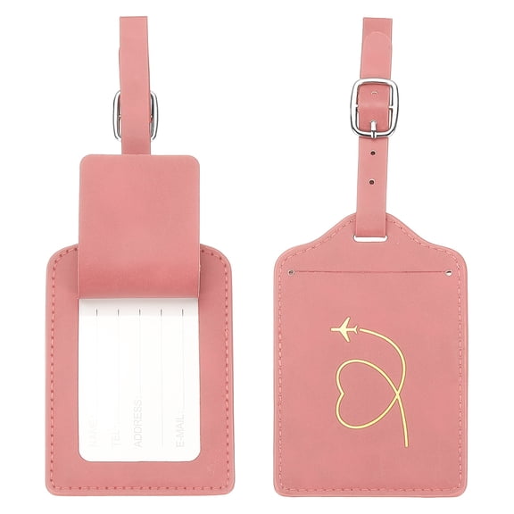 Luggage Tags, Pink Leather Heart Tags with Private Protection, 2 Pcs