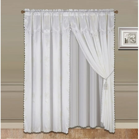 8 Piece White Nada Luxury Faux Jacquard Floral Design Panel Rod