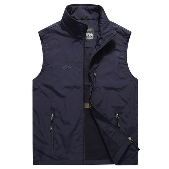 Work Vest for Men Work Clothes Jacket Solid Color Stand Collar Multiple Pockets Outdoor Sports Photography Leisure Coat Men Lightweight Vest