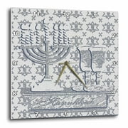 3dRose Menorah, Hanukkah, Silver, Wall Clock, 15 by 15-inch