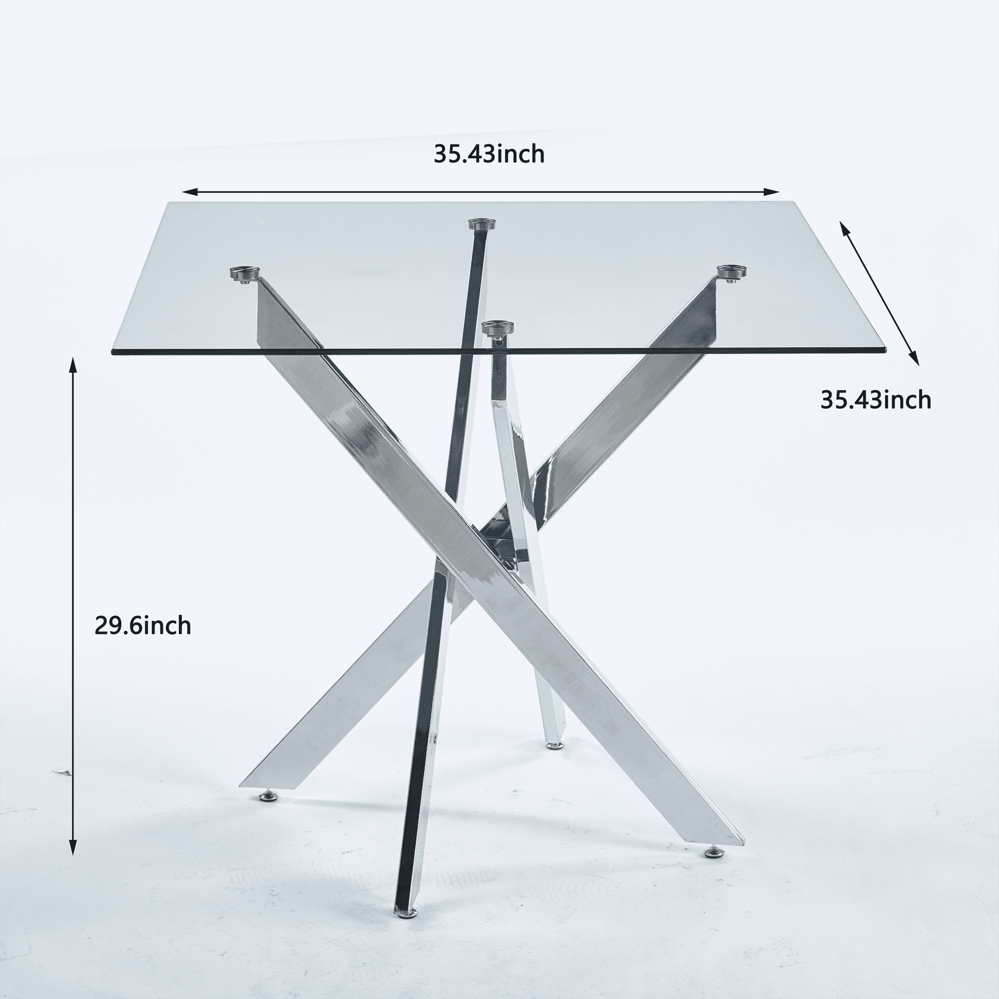 MAYEERTY Modern Square Dining Table Cross Legs Tempered Glass Top Space-Saving Living Room