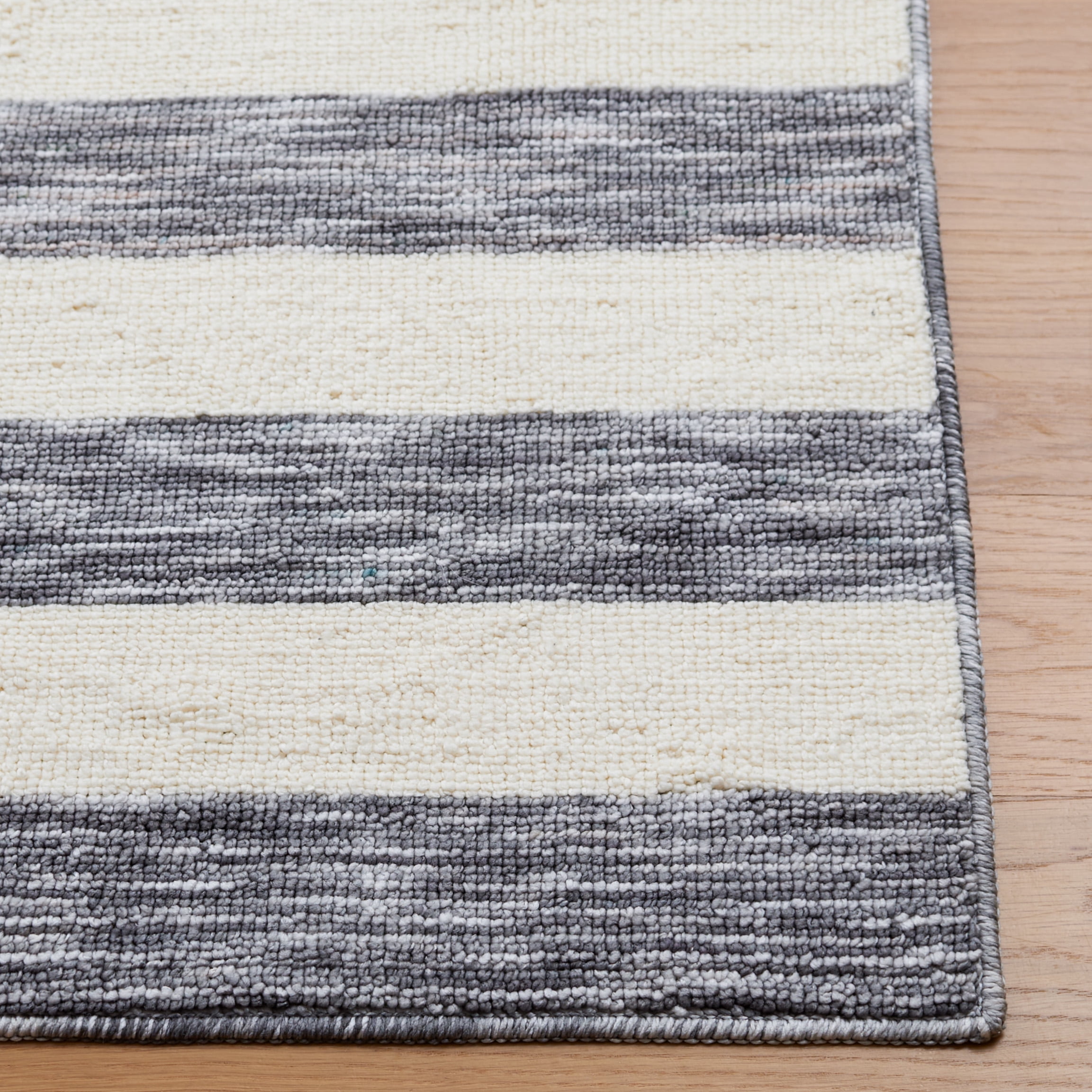 Safavieh Easy Care Fergal Striped Polyester Machine Washable Area Rug, Dark Gray/Ivory, 4' x 6'