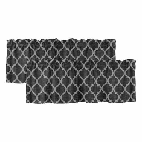 2 Pack Black Morocco Valances for Windows Bedroom Living Room Window Treatments, Boho Vintage Quatrefoil Geometric Plaid Rod Pocket Valance Drapes Short Kitchen Curtains Over Sink 54"x18"