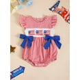 thumbnail image 2 of Okbabeha Newborn Baby Girls 4th of July Outfits Fourth of July Bubble Romper Fly Sleeve USA Flag Embroidery Bodysuits Summer Independence Day Clothes, 2 of 8