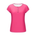 thumbnail image 4 of Htigea Women's Crewneck Henley Shirts Summer Short Sleeves Solid Color Casual Everyday Versatile Tops Hot Pink S, 4 of 9