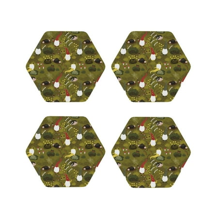 

Tideii Gnomes Playing in the Garden for Leather Coasters 4 Pieces Anti-fouling and Anti-scalding Decorative Coasters Suitable for Restaurants Kitchens Coffee Shops-Hexagon