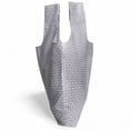 thumbnail image 3 of Geometric Reusable Portable Bag, Abstract Chain Shapes in Vertical Design on Plain Background, Fabric Market Bag Sturdy Easy to Clean Foldable Slim Design, Indigo Taupe Grey and White, by Ambesonne, 3 of 4