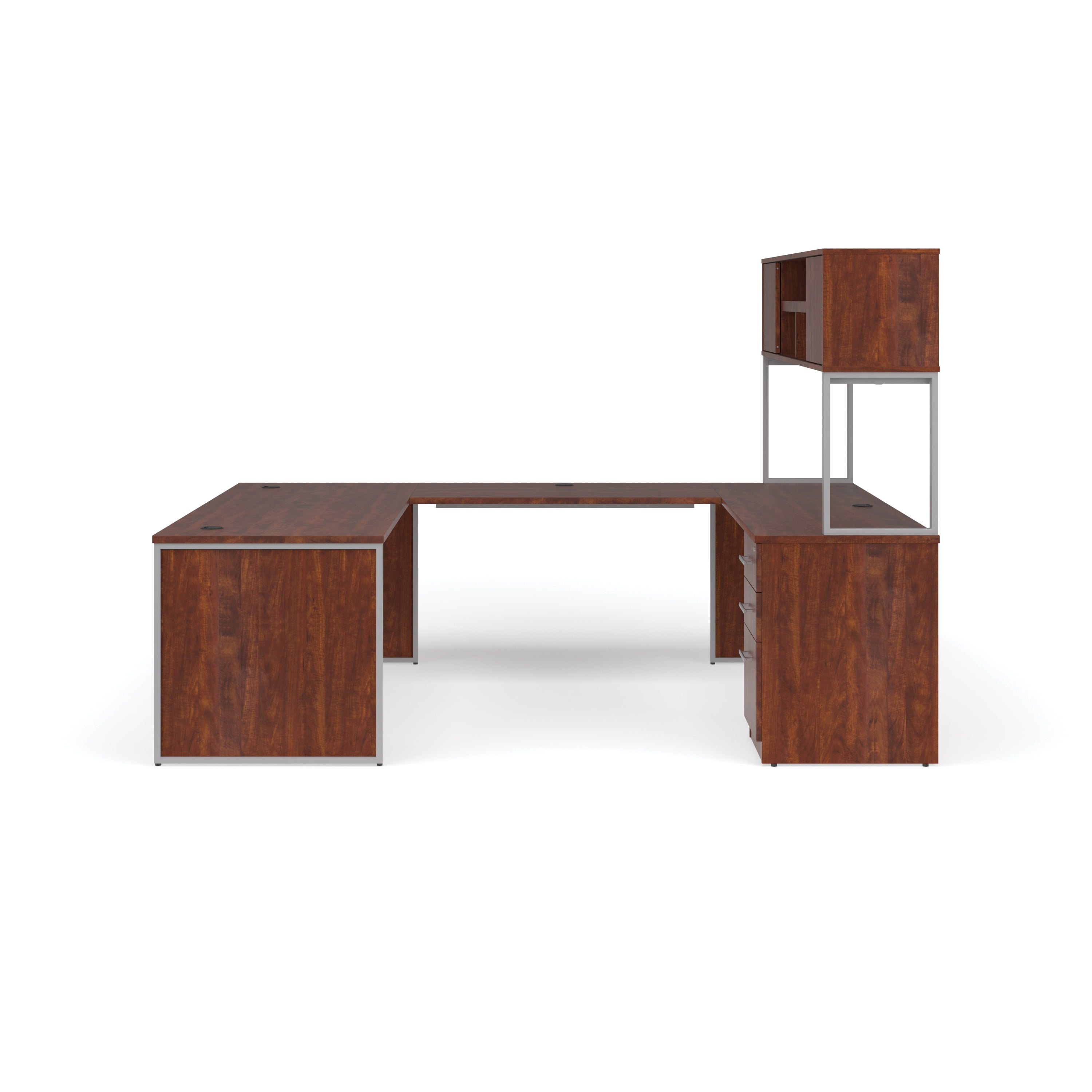 OFM Fulcrum Series Office Furniture Set, 72" U-Shaped Desk with Bridge, 72" Credenza, Filing Cabinet, 72" Hutch, Leg Panels, Modesty Panels, in Espresso