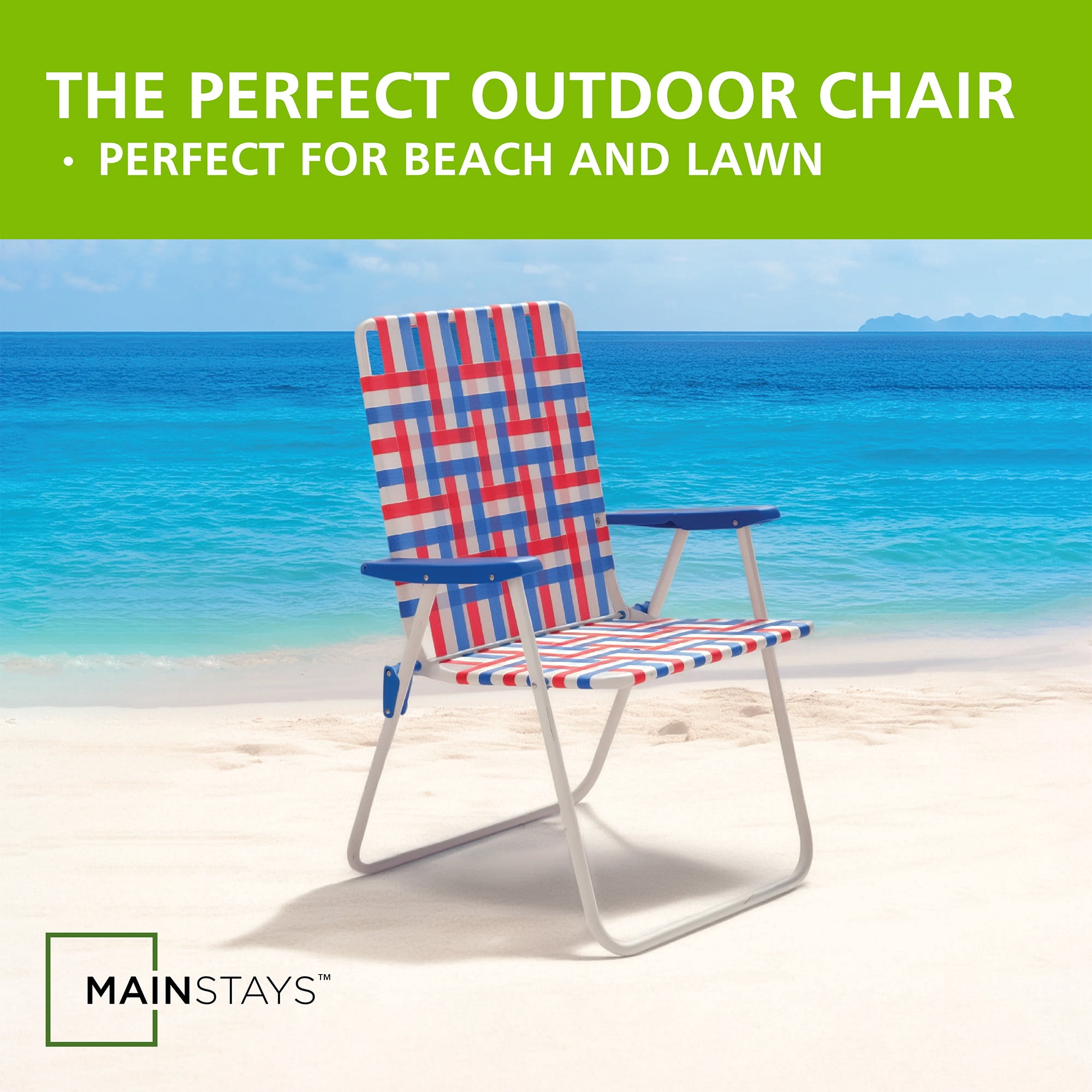 Mainstays Red, White, and Blue High Back Steel Frame Folding Web Chair