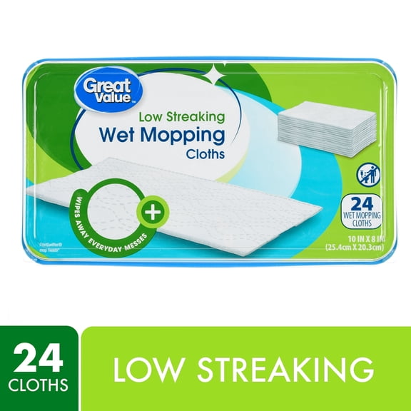 Great Valu Low Streaking Wet Mopping Cloths, 24 Count