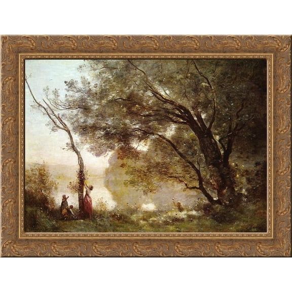 Recollections of Mortefontaine 24x18 Gold Ornate Wood Framed Canvas Art by Camille Corot