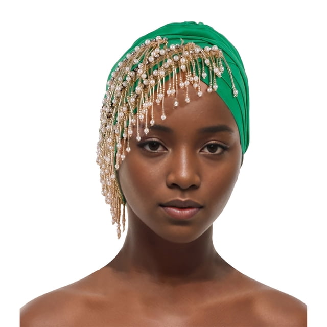XASZHN Turban à Franges Multi-Couches pour Femmes Musulmanes Couverture de Chimiothérapie Cancer Vert_002 m
