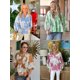 thumbnail image 4 of Blusa Tankaneo para mujer con estampado floral y peplum, cuello en V, azul claro, 4 of 5