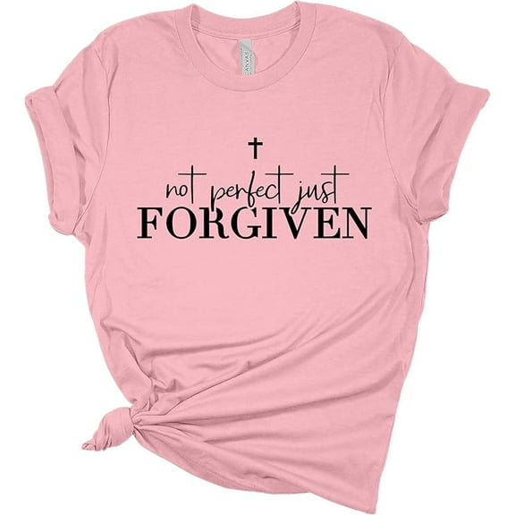 Womens Christian Tshirt Not Perfect Just Forgiven Short Sleeve T-Shirt-Light Pink-5xl