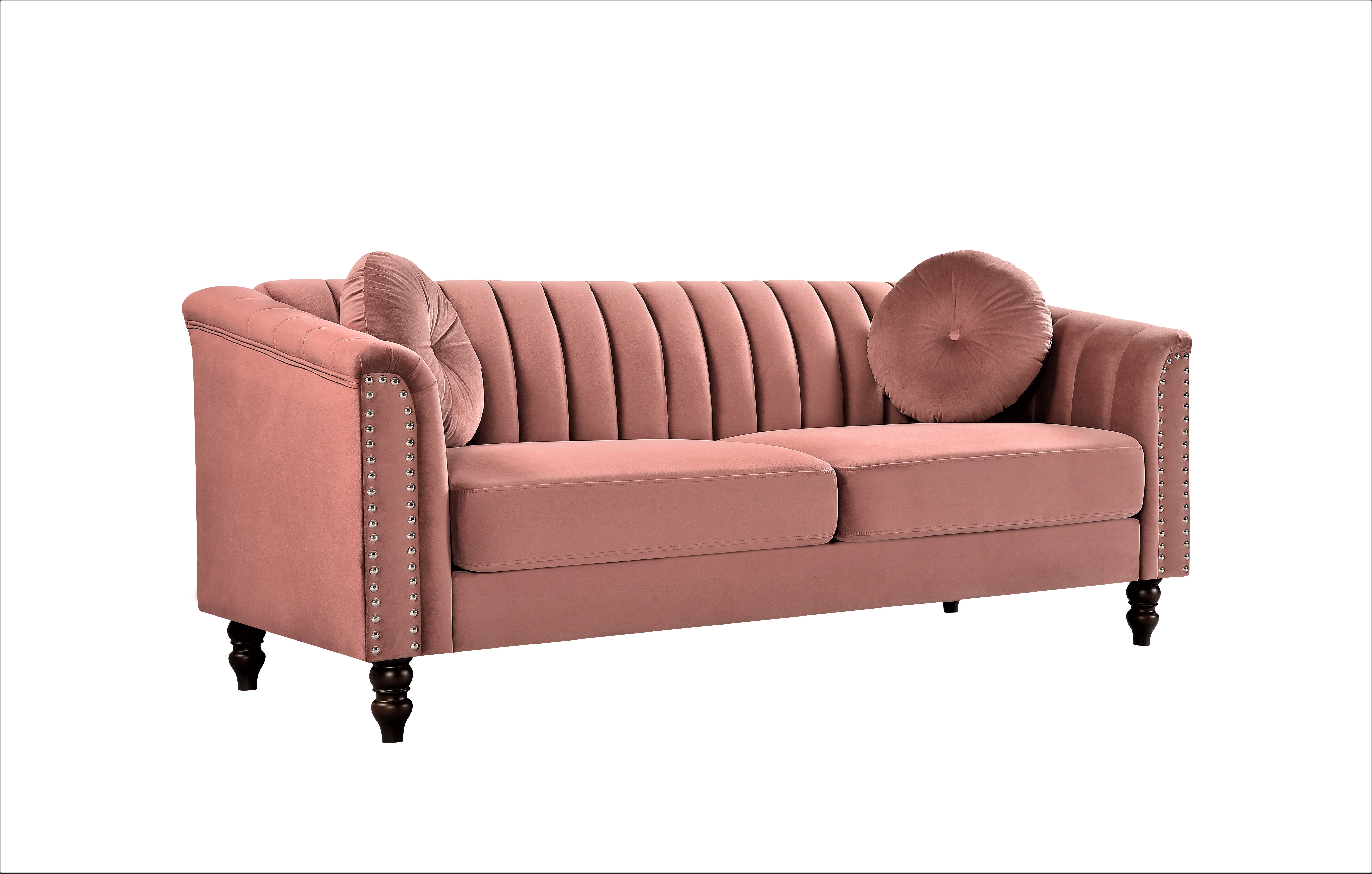 Uspridefurniture Velvet Nailhead Trim 2 Pcs Living Room Sofa, Rose