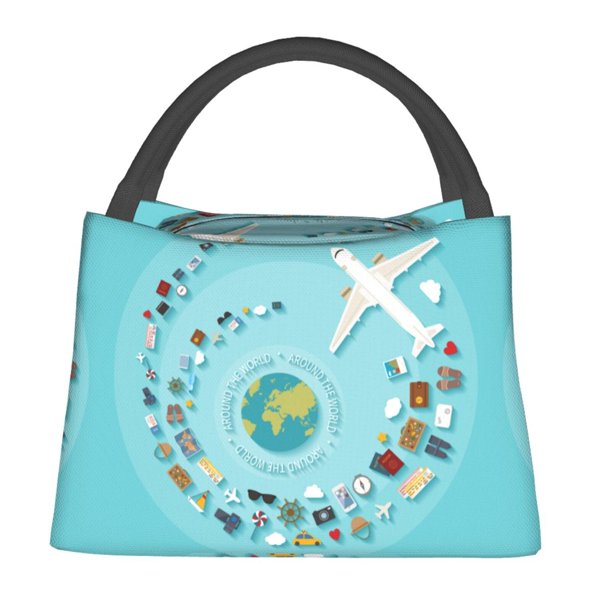 Fotbe Travelling on Airplane Bolsa Térmica Portátil con Estampado, Bolsa de Entrega de Alimentos Aislada, Bolsa Reutilizable de Gran Capacidad para Comidas y Supermercado