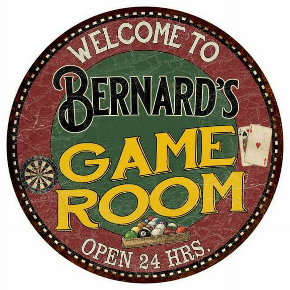 Bernard's Game Room 12" Round Metal Sign Bar Kitchen Red Wall Décor 200120032374