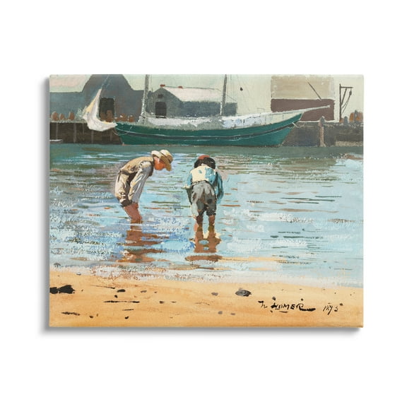 Stupell Industries People Shoreline Beach Marina Searching Sea Life Painting Gallery Wrapped Canvas Print Wall Art, Design by Lettered and Lined