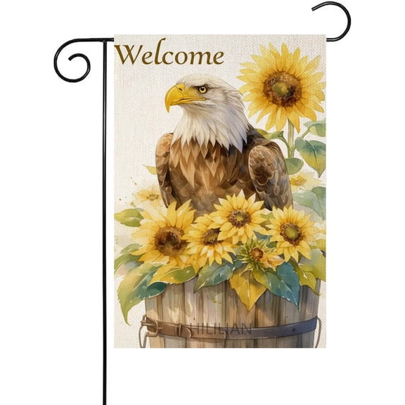 Summer Garden Flag Eagle Welcome Sunflower 12x18 Inch Double Sided Yard Flag Festival Linen Decorative Home Farmhouse Patio Outdoor Flags(2186)