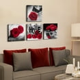 thumbnail image 4 of Red and Black Rose Canvas Wall Art Living Room Decor Black and White Couples Bedroom Decor Floral Posters Bathroom Pictures Modern Family Painting for Kitchen Artwork Home Decoration 16x16" 4 Pcs/Set, 4 of 6