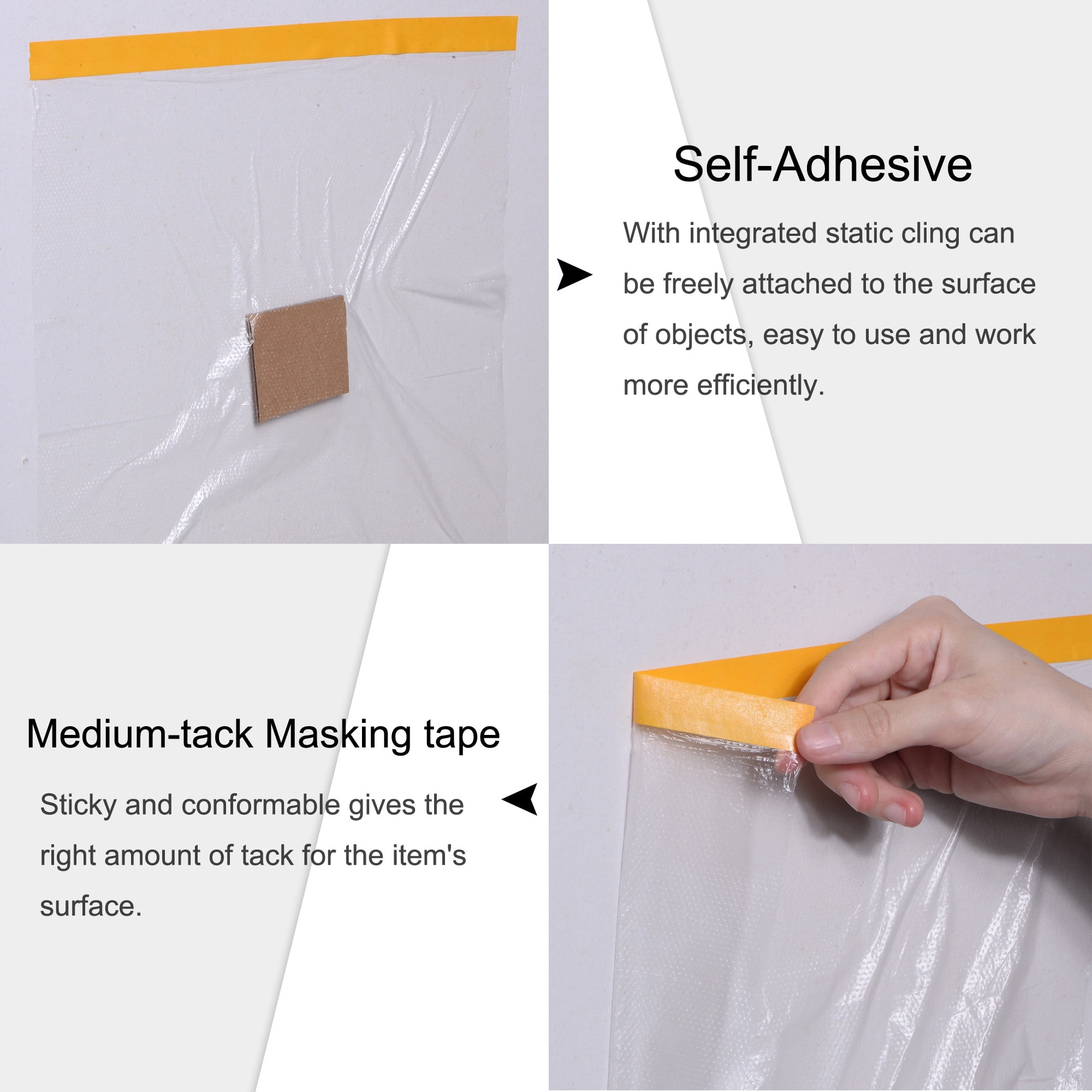 Uxcell 43.3 in x 65 ft Pre-Taped Masking Film with Medium-Tack Painters Tape for Painting Protection 2 Pack
