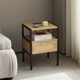 thumbnail image 2 of 15.75" Rattan End table with Power Outlet  & USB Ports , Modern nightstand with drawer and metal legs, side table for living room, bedroom,white(1 PC), 2 of 13