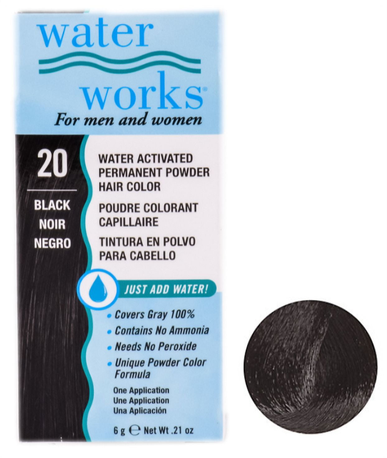 Water Works Permanent Powder Hair Color #20 Black (6 Pack)