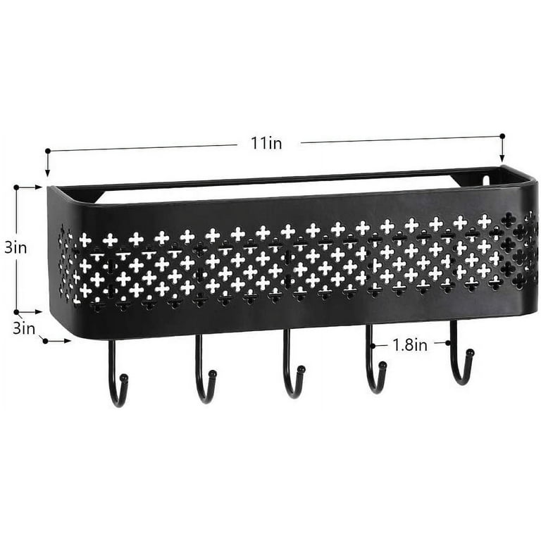 NEX Black Mail Sorter Key Organizer Wall Mount Metal Entryway Storage Organizer Basket with 5 Hooks for Coat Keys Set of 2 Walmart