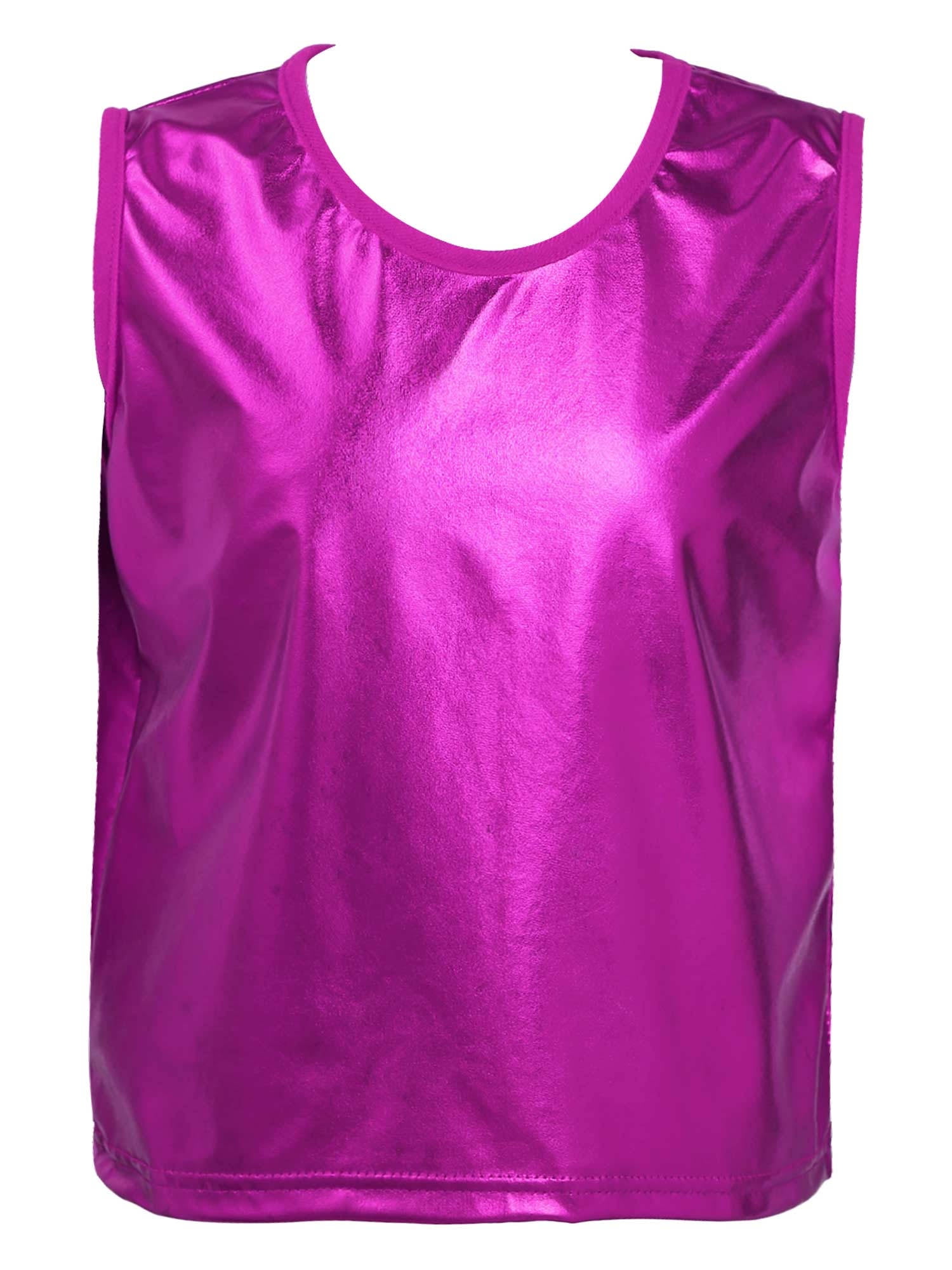 Kids Boys Girls T-shirt Sparkly Jazz Dance Tops Athletic Metallic Shiny Blouses - Foto 11