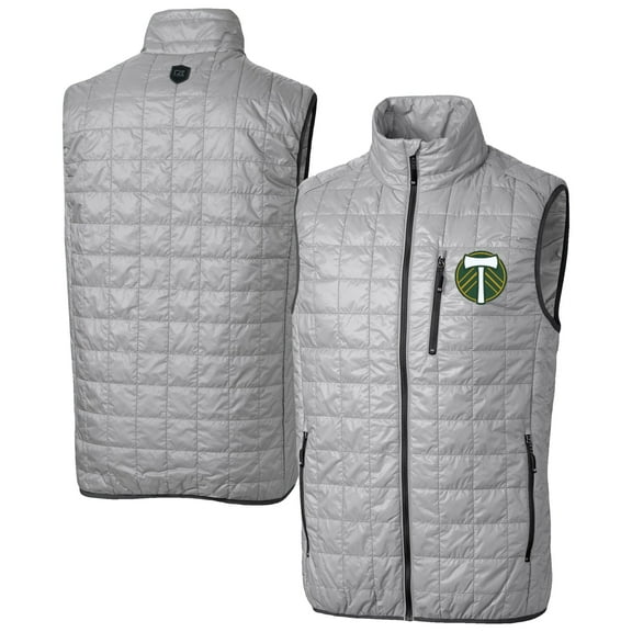 Men's-Cutter & Buck  Gray Portland Timbers Rainier PrimaLoft Eco Insulated Full Zip Puffer Vest