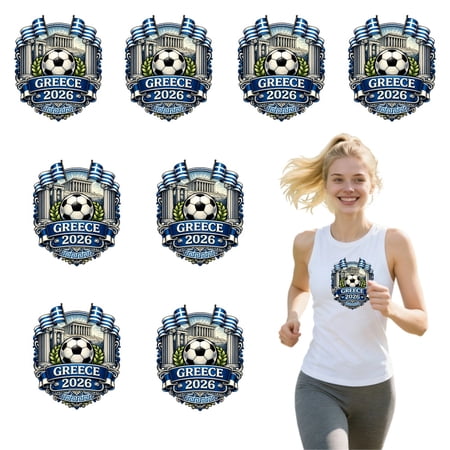 8 large-sized iron-on transfer sheets , DTF Transfer Ready to Press for T-Shirts, Greece 2026 Football Emblem Design, Waterproof Heat Transfer Vinyl for Apparel(28CM-11.02in)