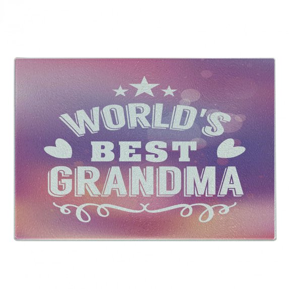 Grandma Cutting Board, Stars and Heart Silhouettes with Swirled Lines Pattern on Bokeh Background, Decorative Tempered Glass Cutting and Serving Board, Small Size, Purple Coral White, by Ambesonne